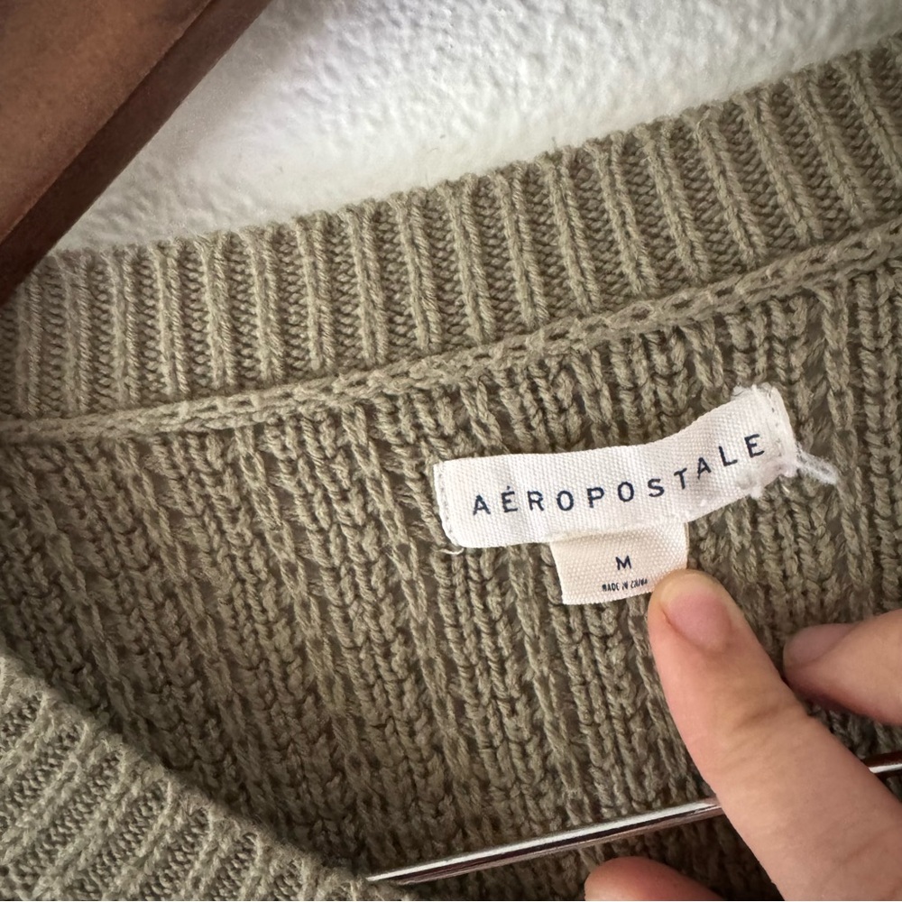 AEROPOSTALE Drop Shoulder Sweater Medium Olive Green Relaxed Crew Knit Cozy - Picture 11 of 15